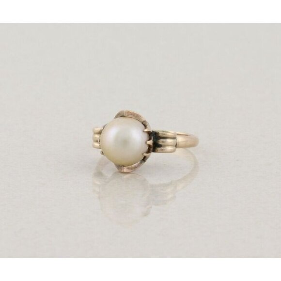 14k Yellow Gold Freshwater Pearl Ring Antique Art Deco Size 6 - Picture 5 of 9